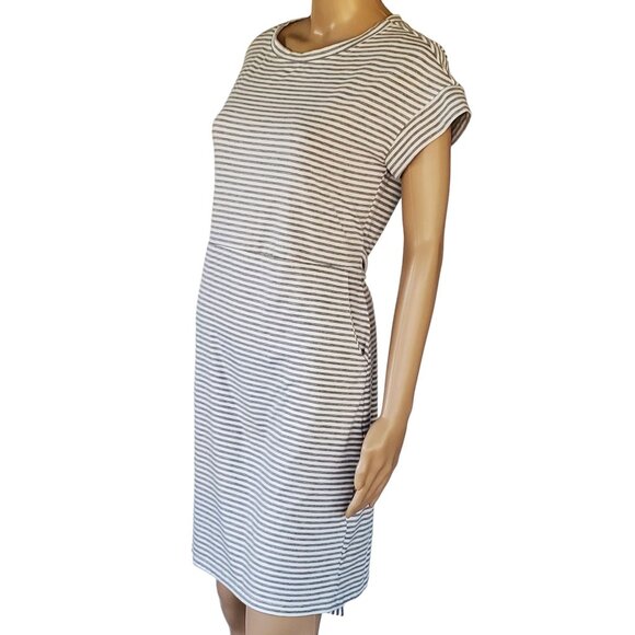 Fashion Sheath Dress Gray & White Striped Soft Casual T Shirt Tie Back Pockets - Picture 5 of 11